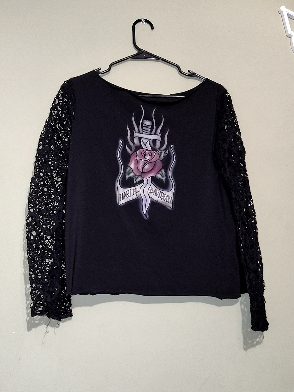 Harley-Davidson Black Lace-Sleeve Graphic Top